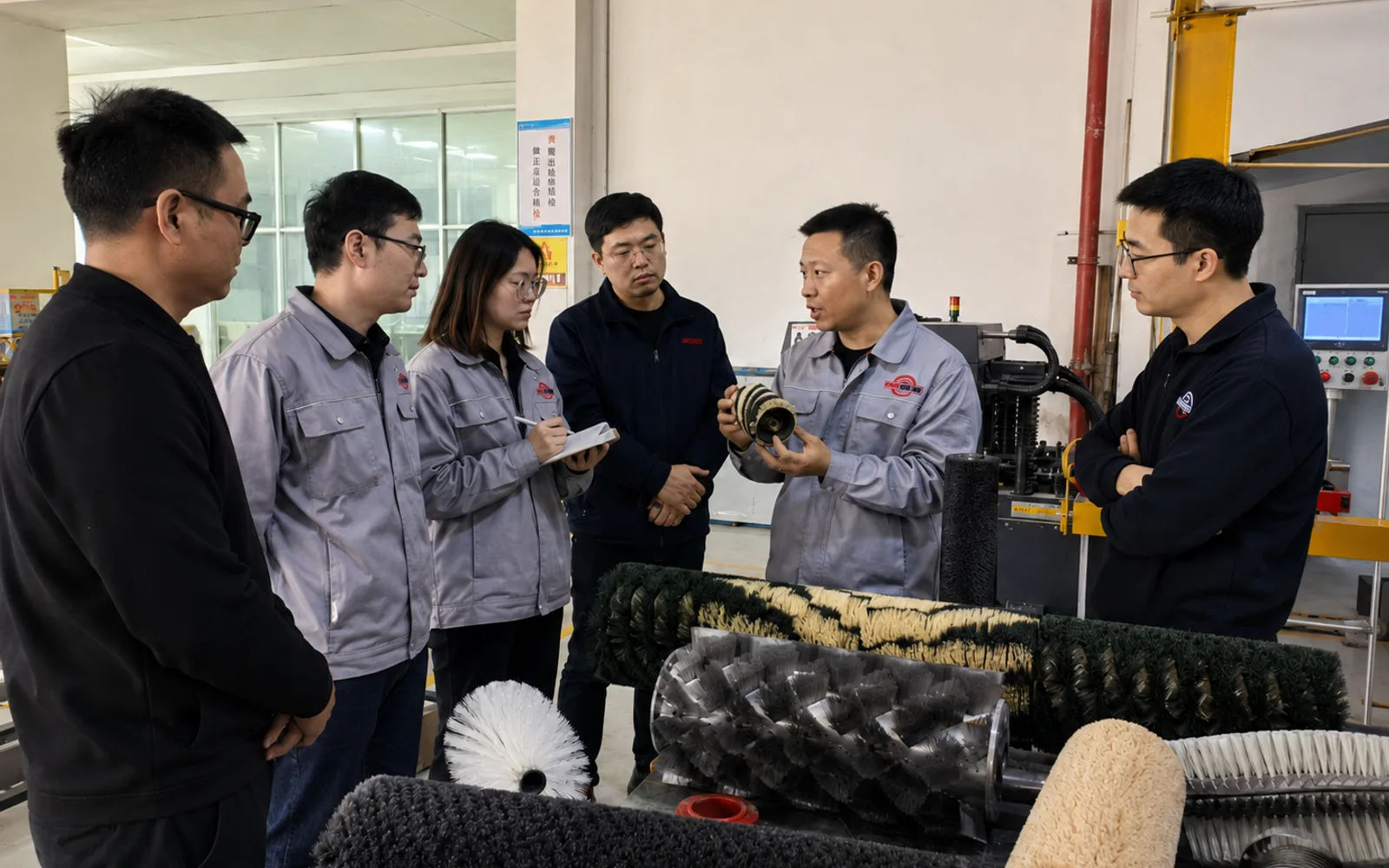 Brushcustom team demonstrating brush materials and forms using real product samples