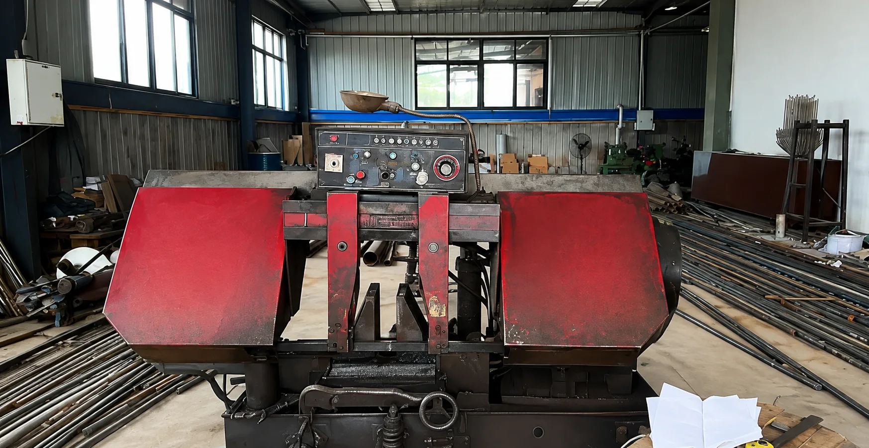 Material cutting equipment and metal stock prepared for custom industrial brush production