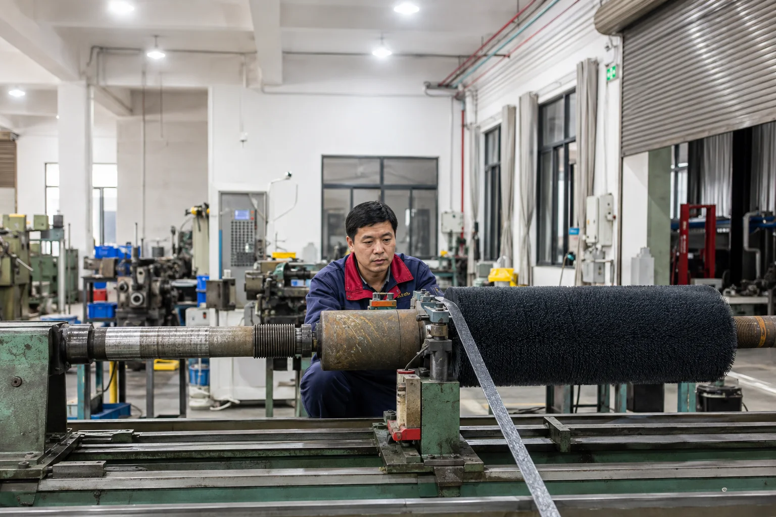 Operator forming a custom spiral-wound industrial roller brush