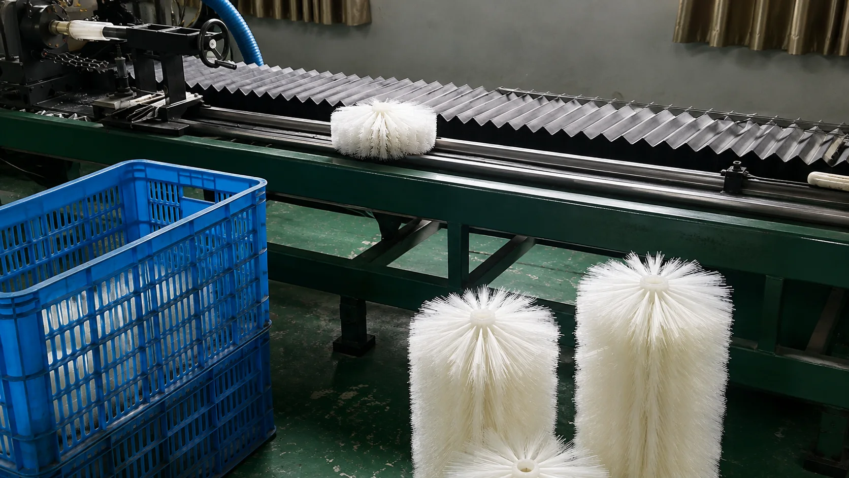 Industrial brush tufting equipment forming custom nylon brushes