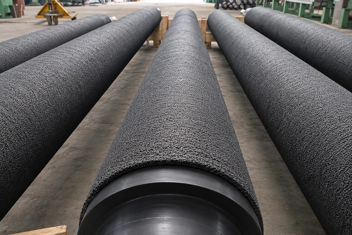 Close-up of dense 310S stainless steel wire on a brush furnace roll