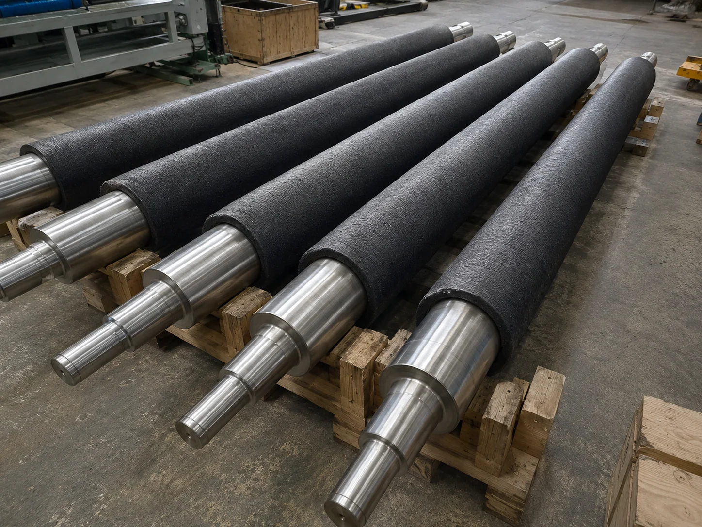 Long custom brush furnace rolls with 310S stainless steel wire in the production workshop