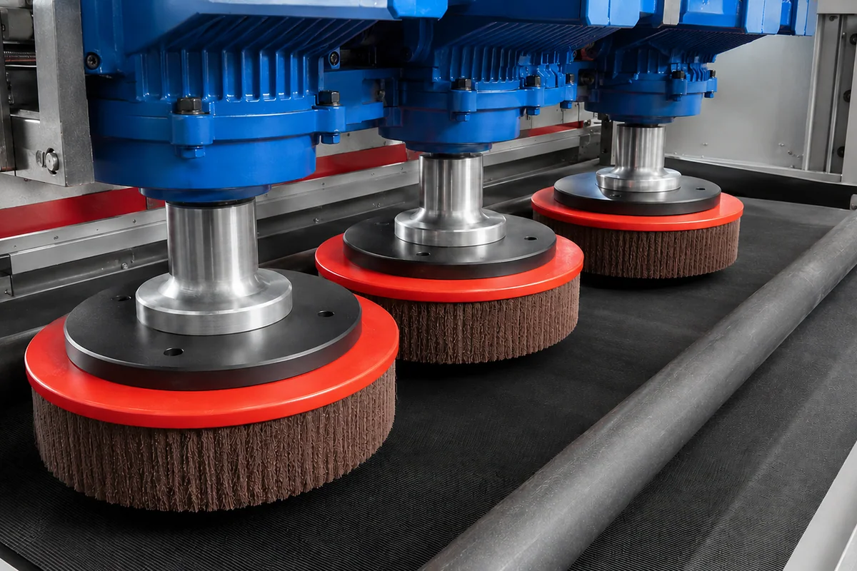 Disc brushes used in an automated finishing production cell