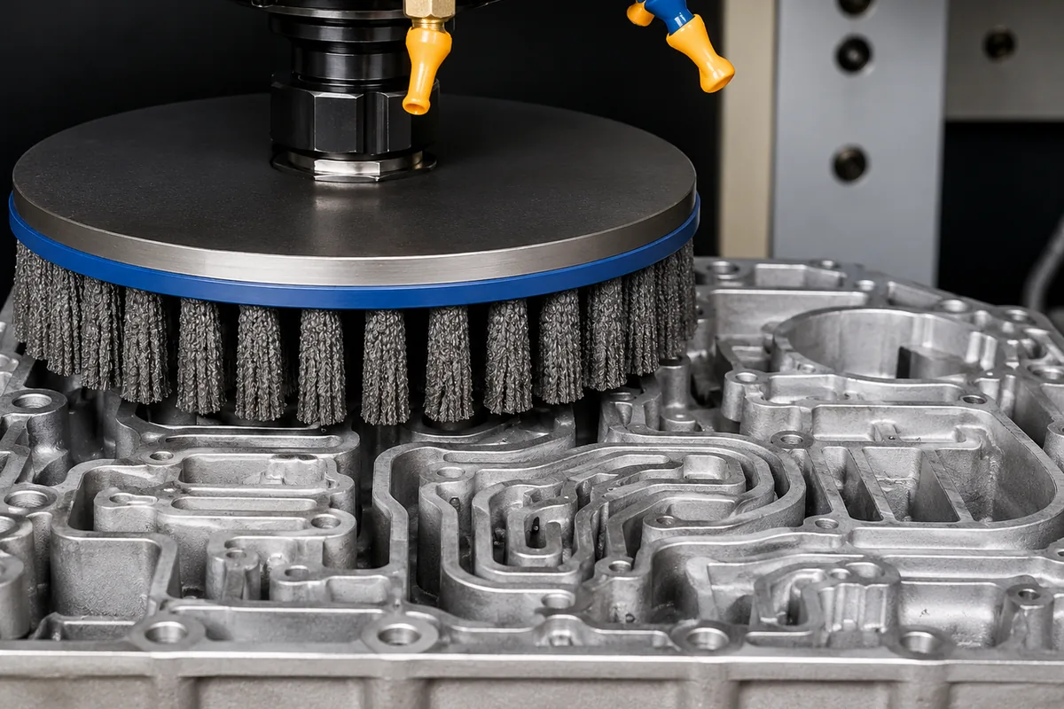Disc brush used for deburring a machined metal part