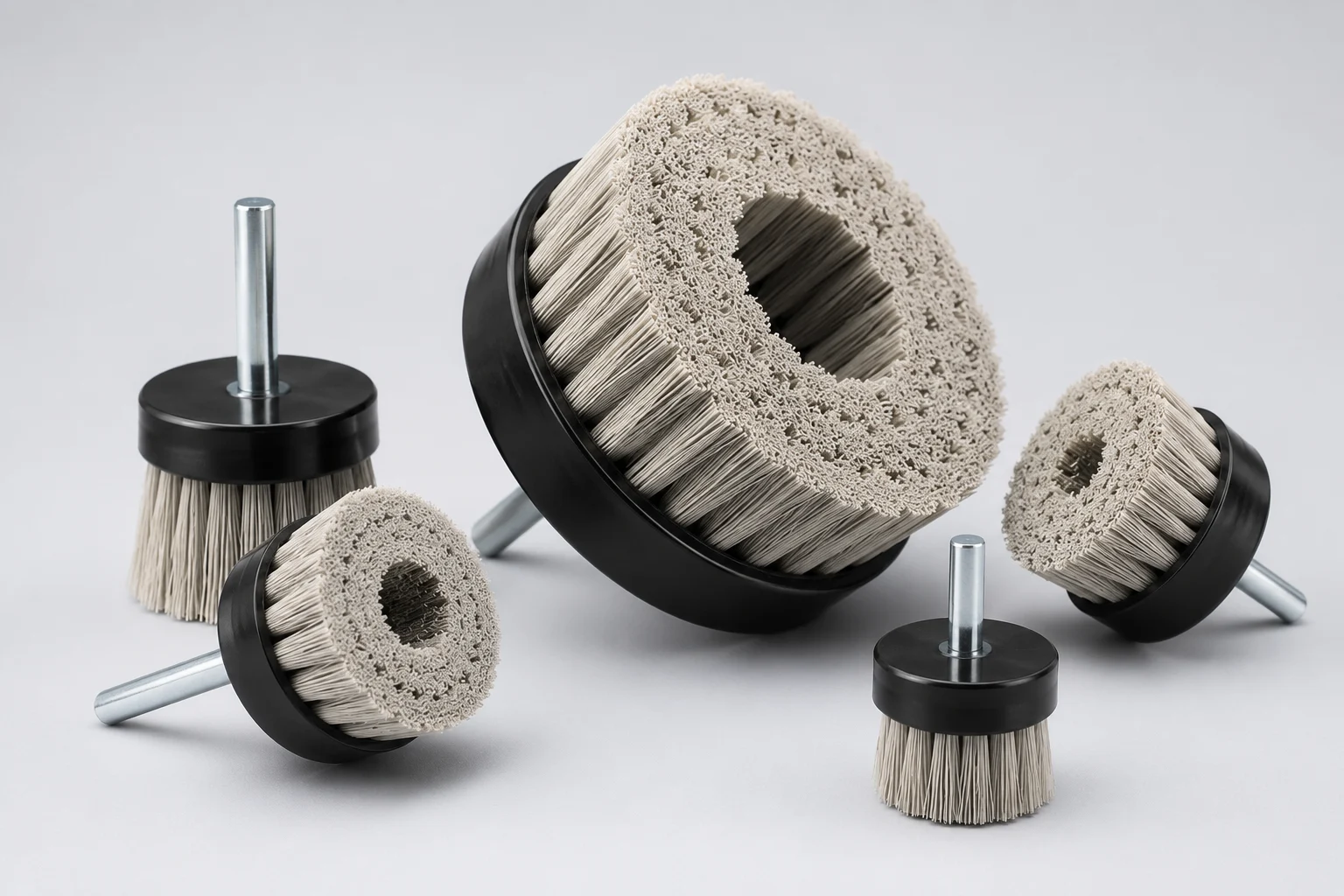 Tufted aluminum oxide disc brush with an integral shank mount