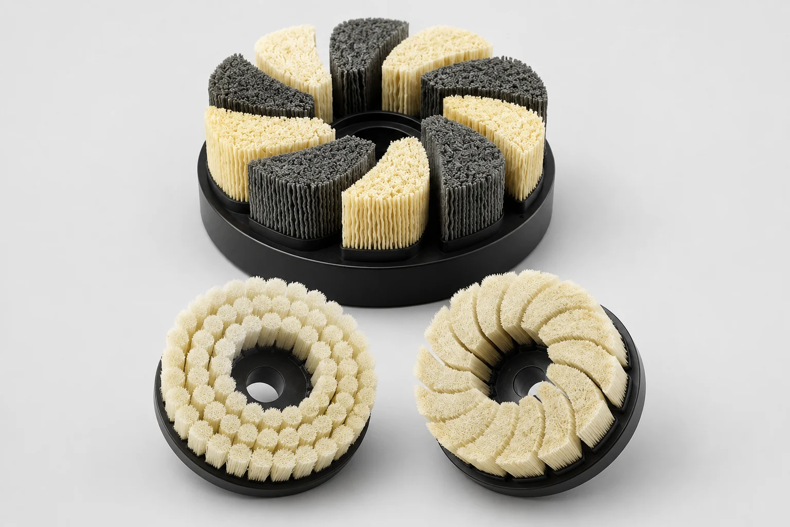 Disc brush with ceramic abrasive filament for demanding deburring and production finishing