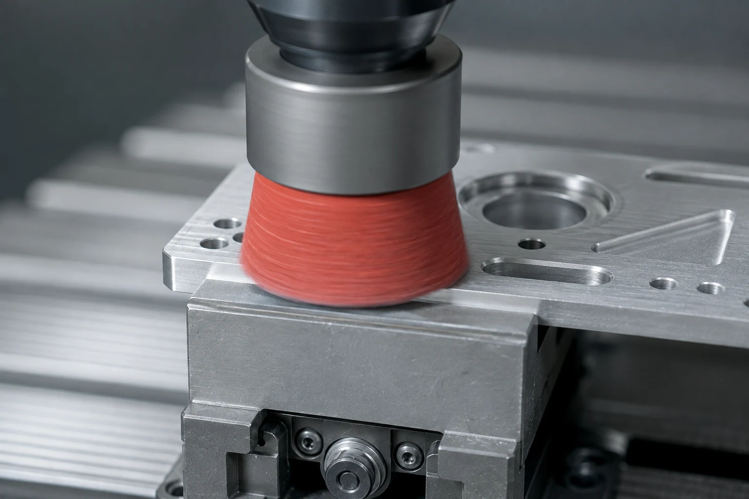 End brush for localized deburring, edge blending, and finishing