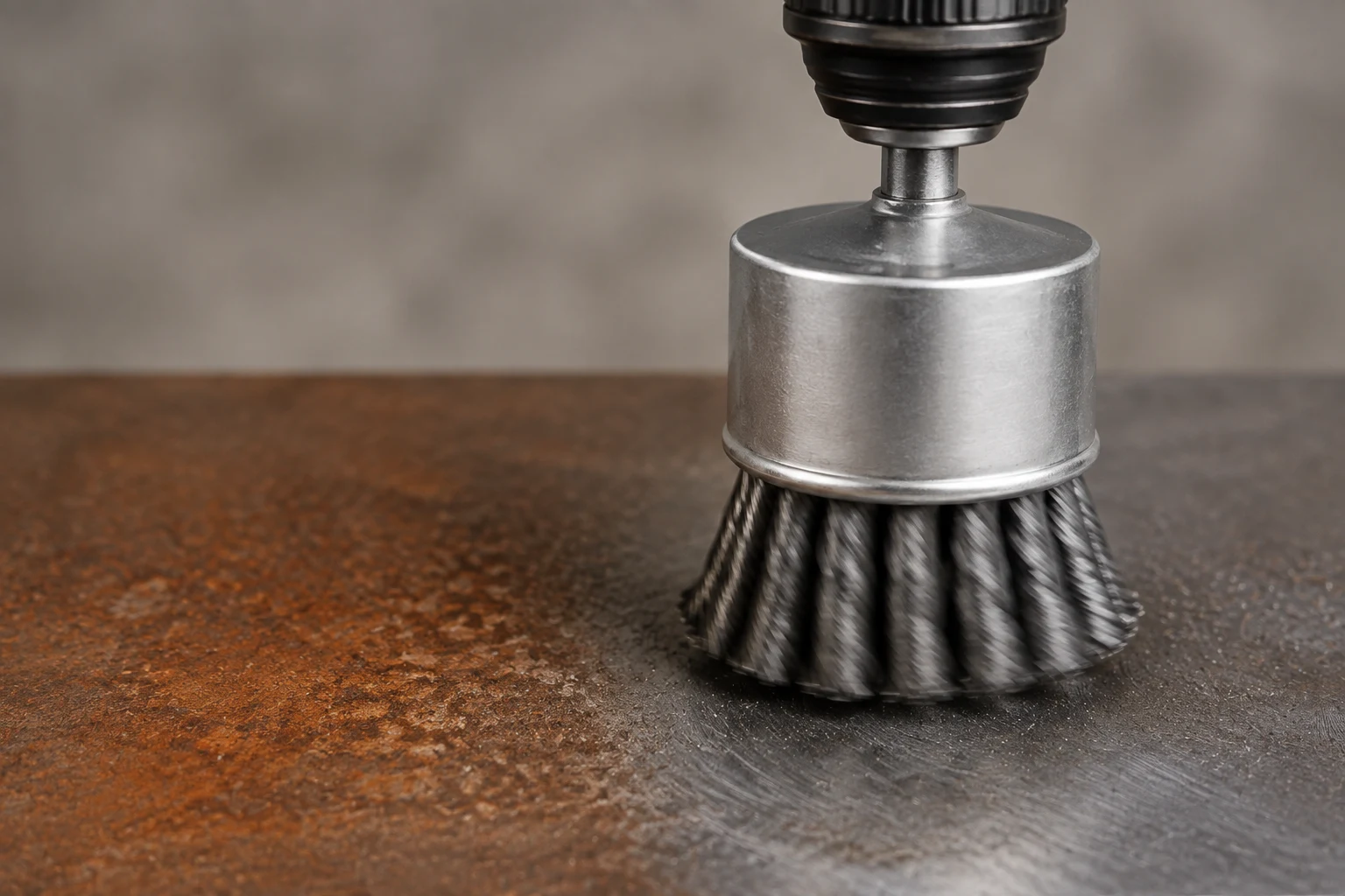 Knot wire end brush for rust, scale, and weld-residue removal