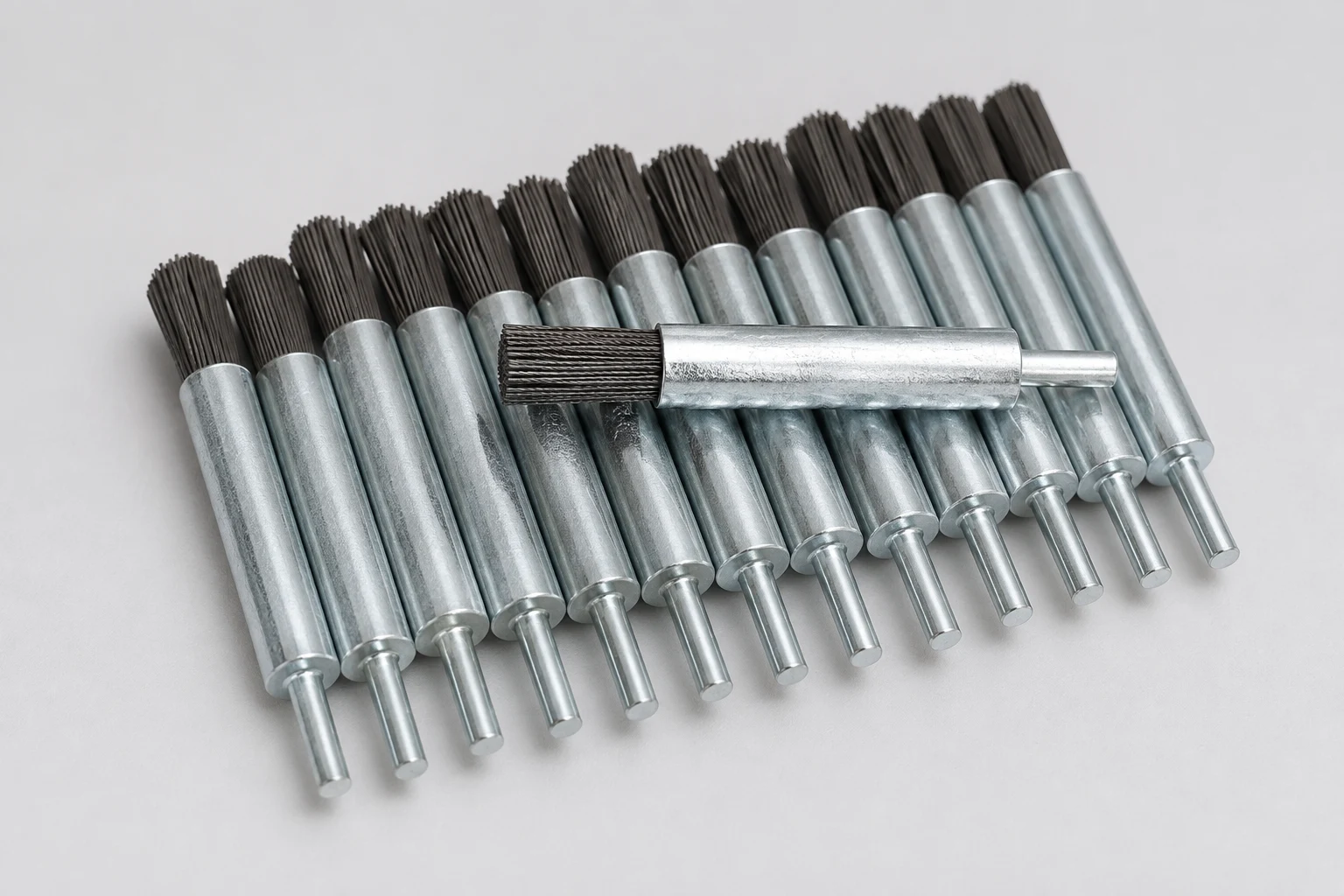 Stainless steel twist-knot wire end brushes with shank mounting