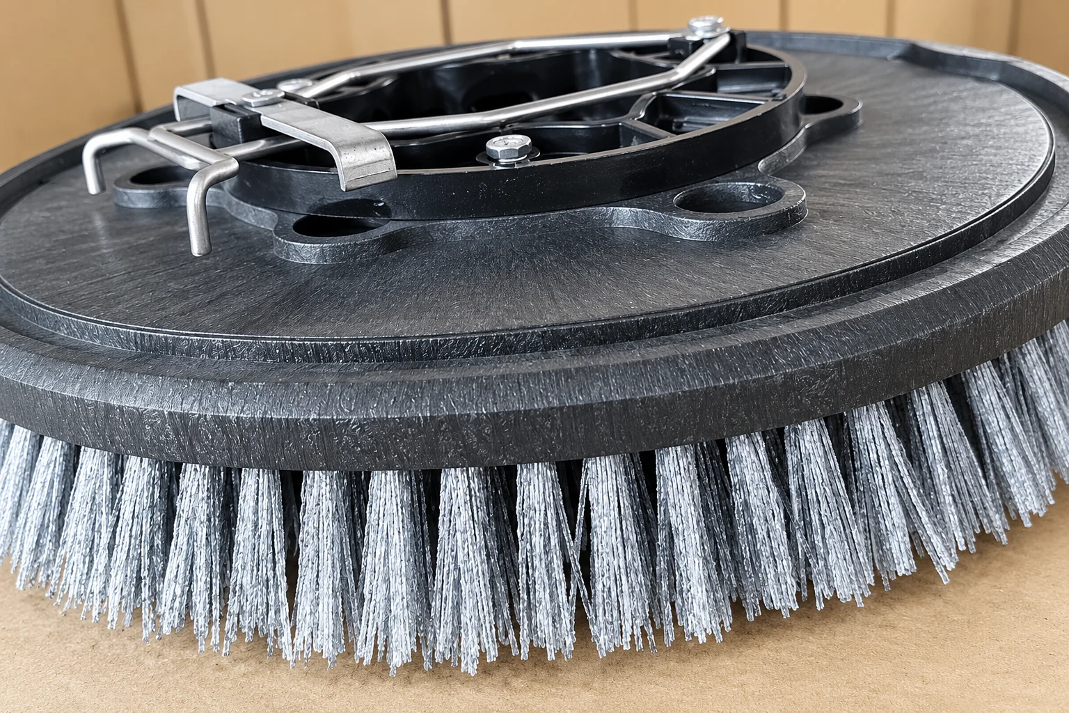 Floor scrubber disc brush base and bristle material options