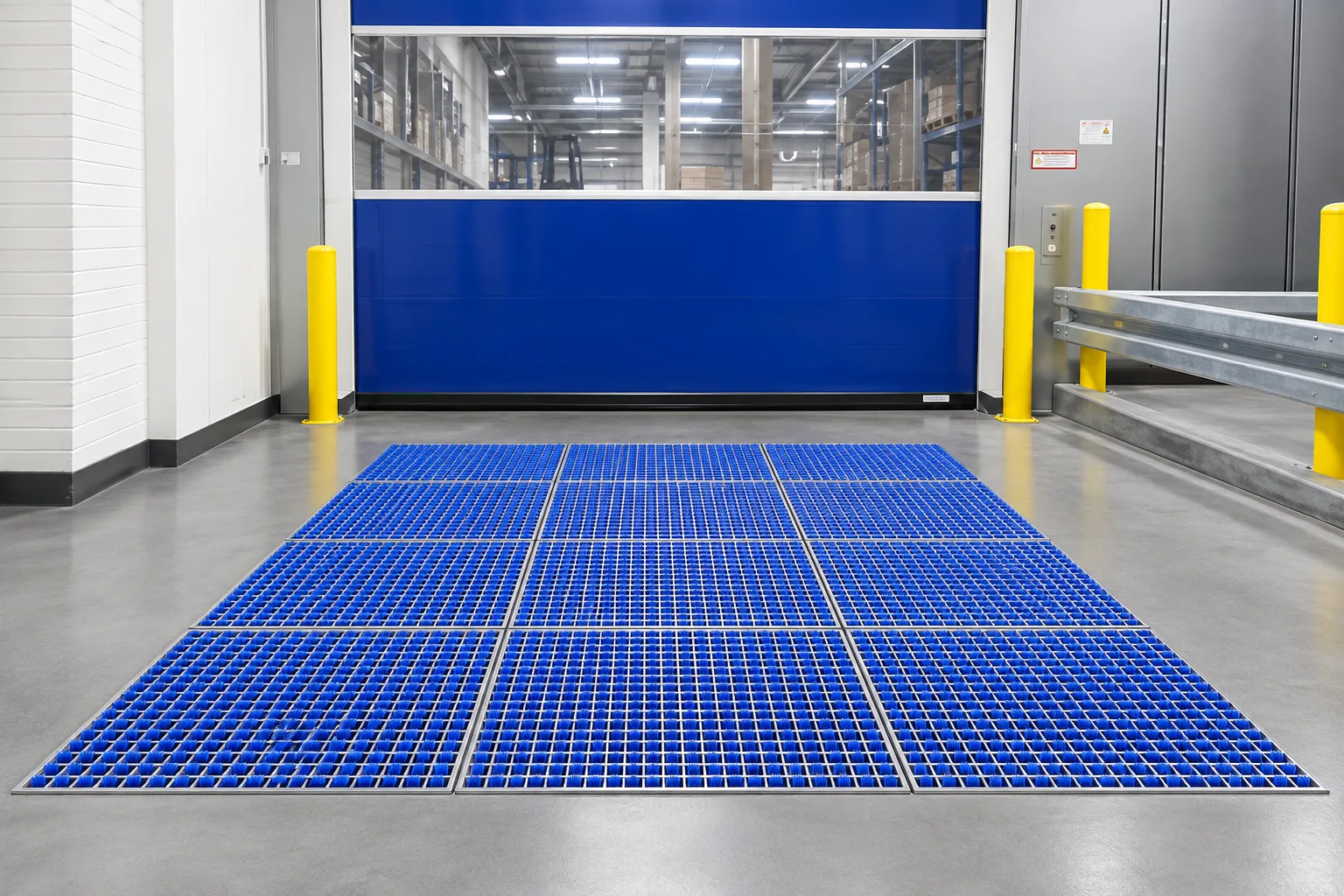 Modular industrial wheel cleaning system installed at a factory entrance