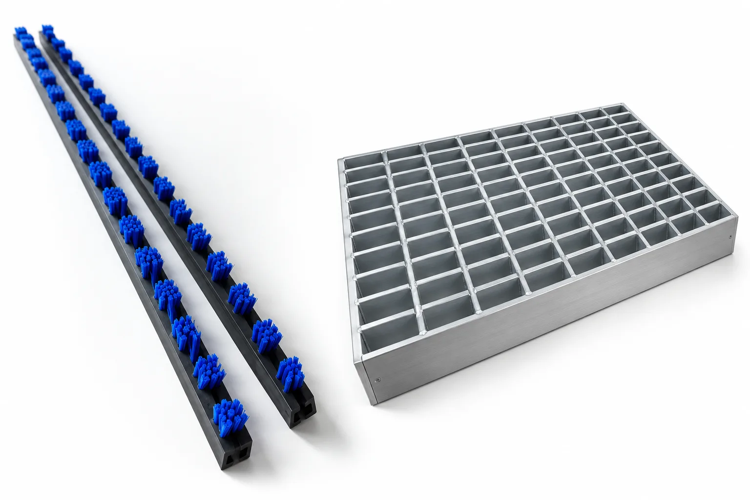 Replacement angled lath brushes and steel frame for a forklift wheel cleaning mat
