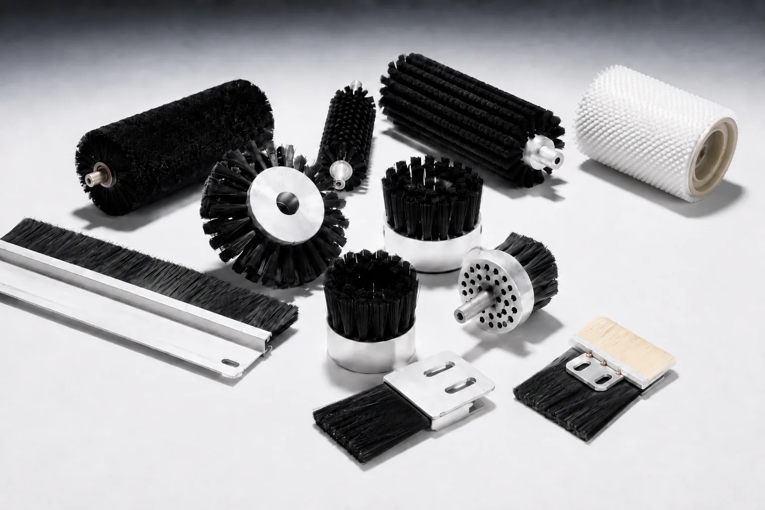 Selection of custom industrial brushes in different shapes and materials