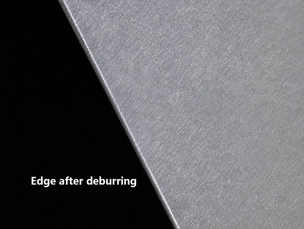 Machined aerospace edge after controlled deburring and finishing