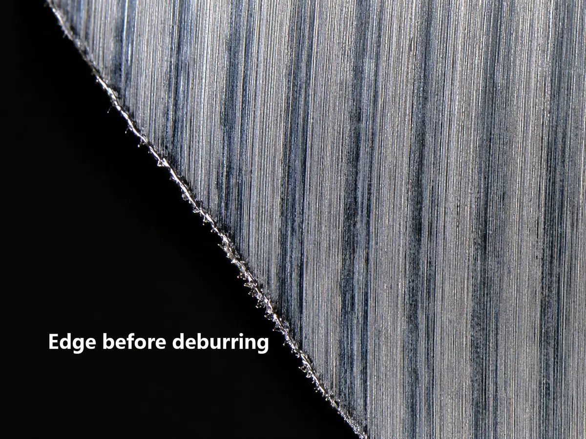 Machined aerospace edge before controlled deburring