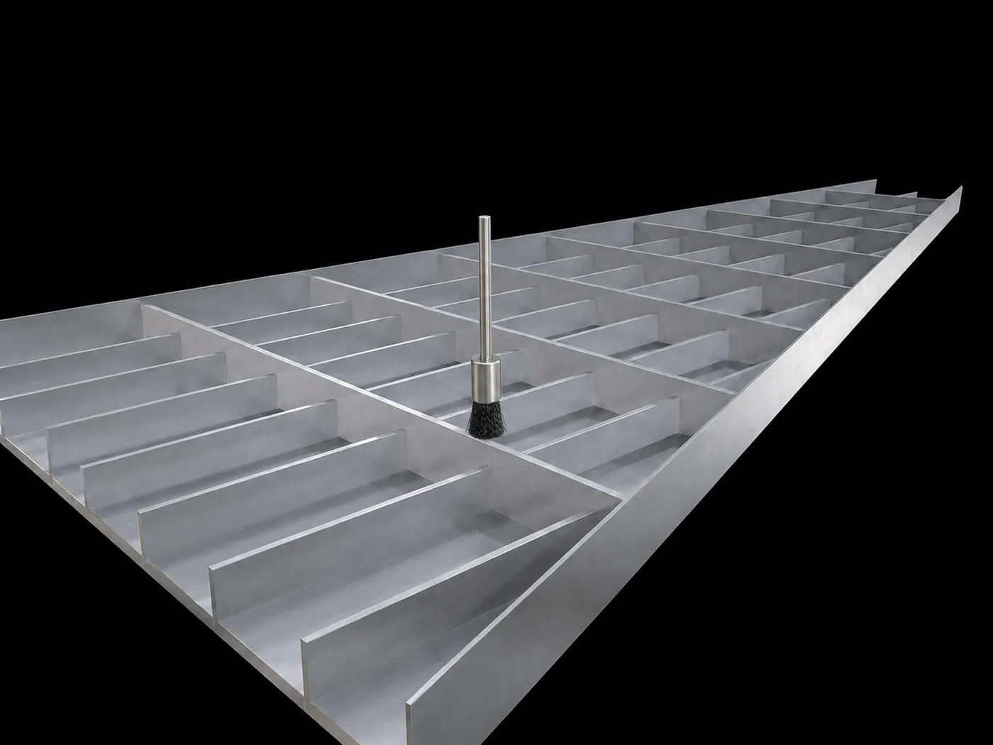 Aerospace wing rib component with brush used for controlled deburring