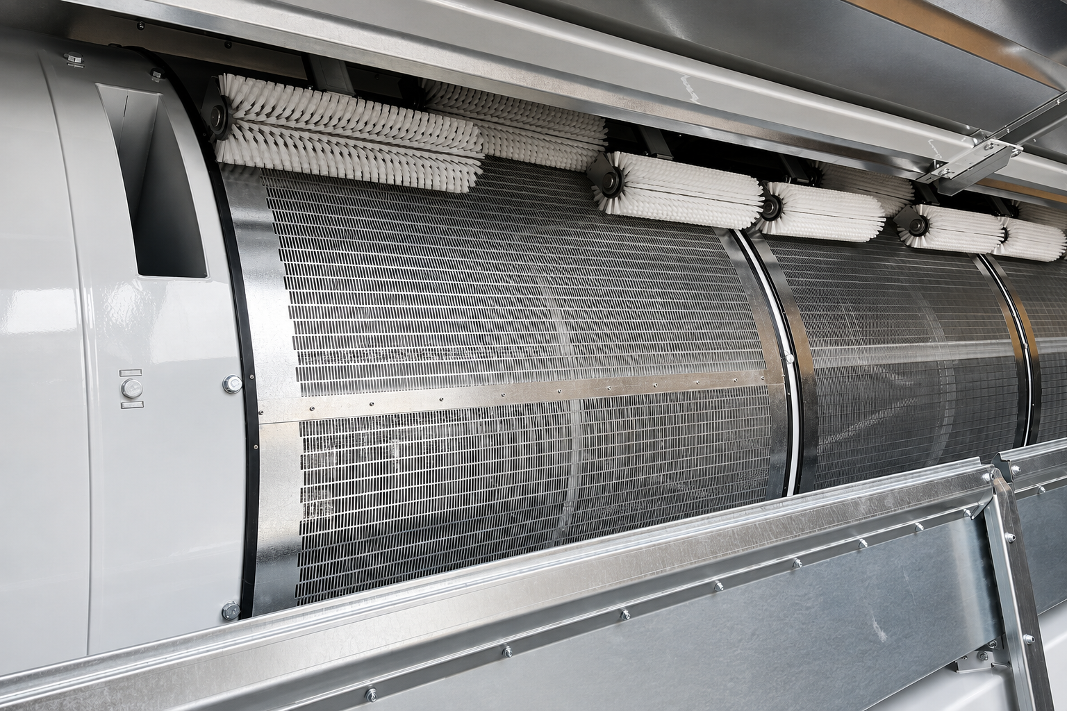 Screen cleaning brush for grain and seed grading equipment