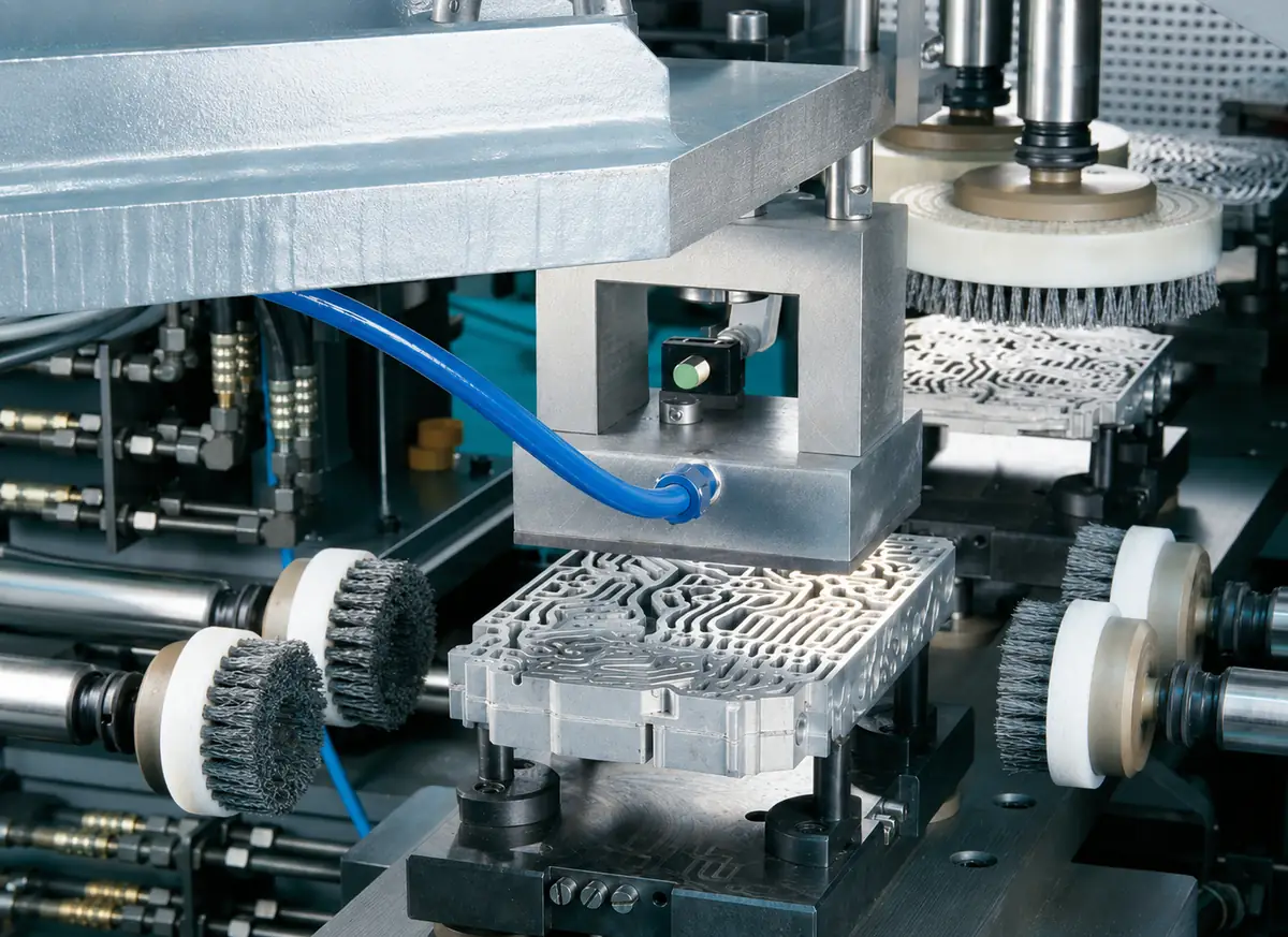 Automotive machined and die-cast component deburring brush application