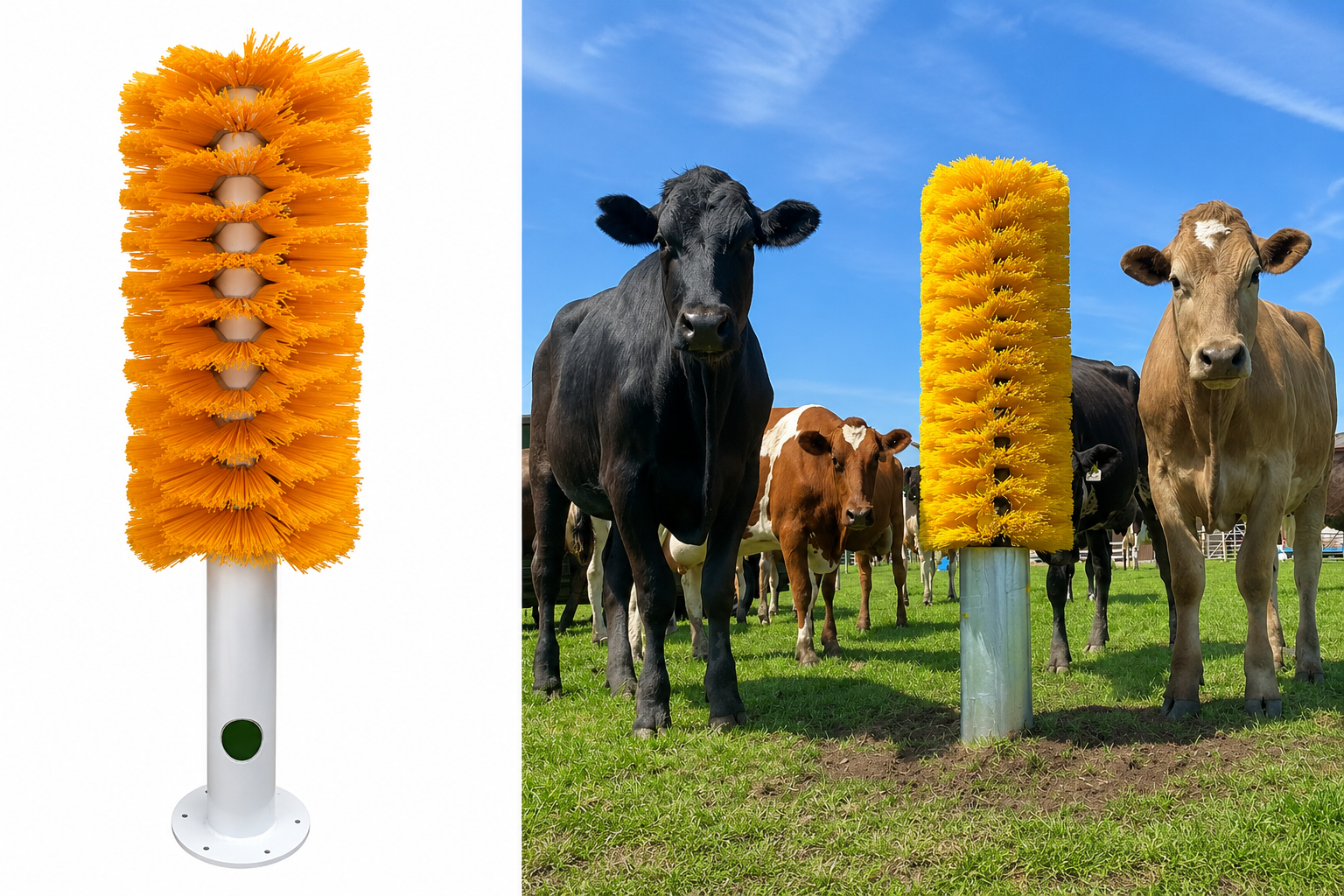 Stationary totem cow brush with replaceable wafer sections