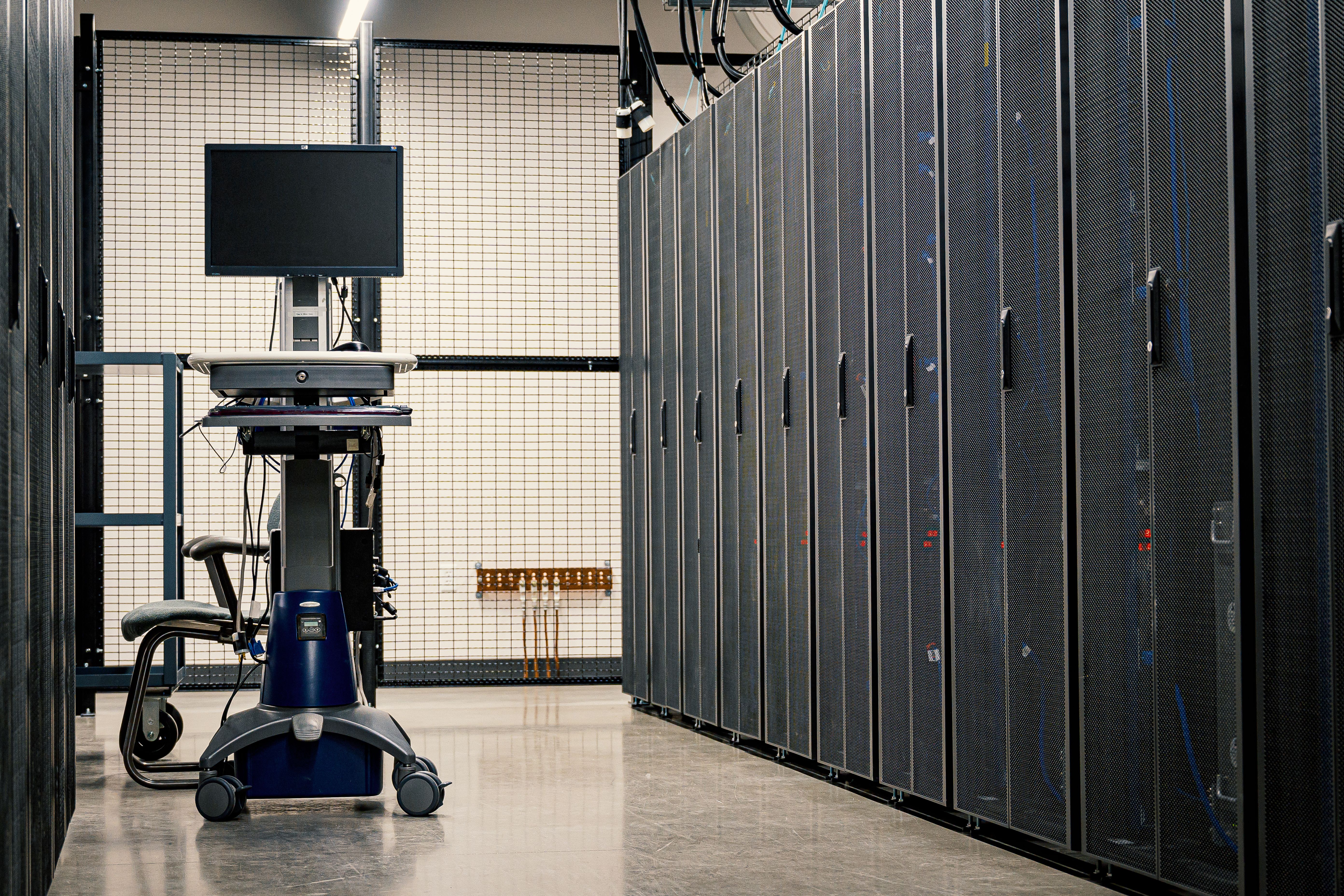 Server racks in a data center room