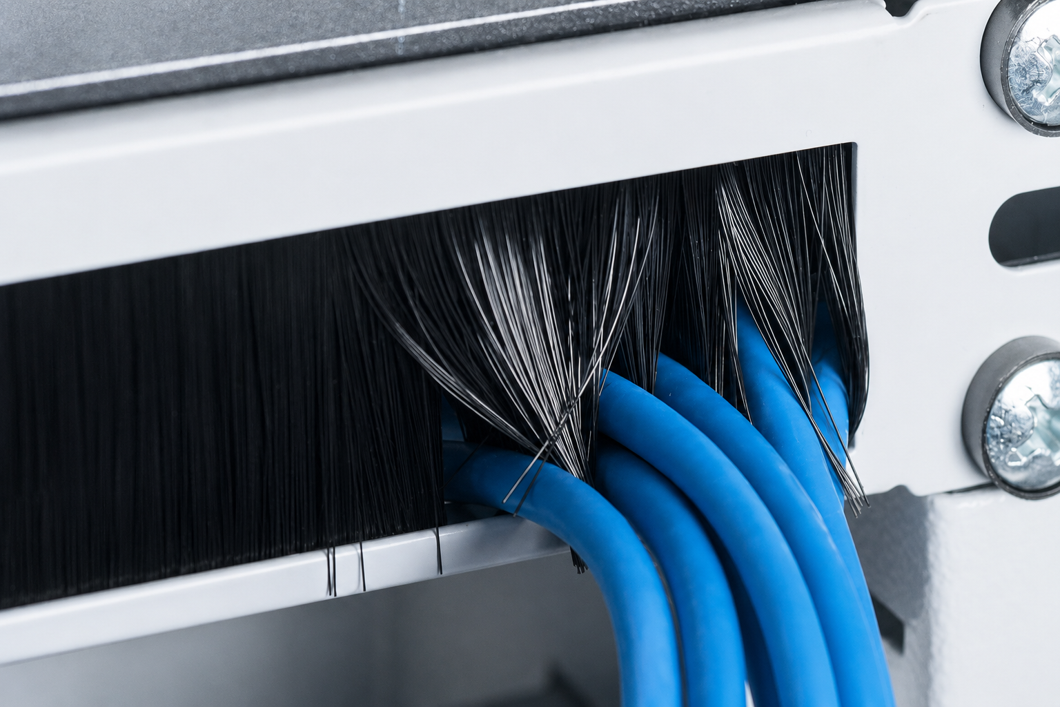 Strip brush around a server cabinet cable entry