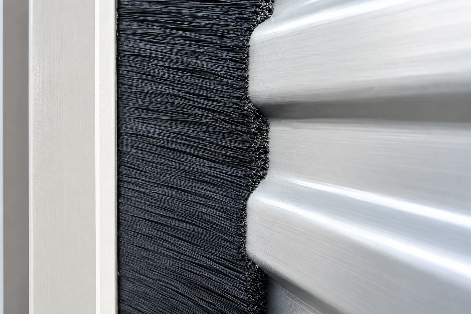 Side brush seal contacting a corrugated rolling steel door