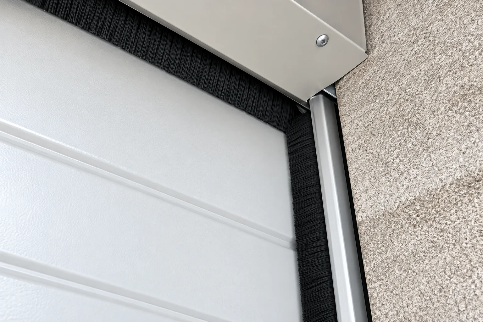 Brush seal installed along the top and side of a sectional garage door
