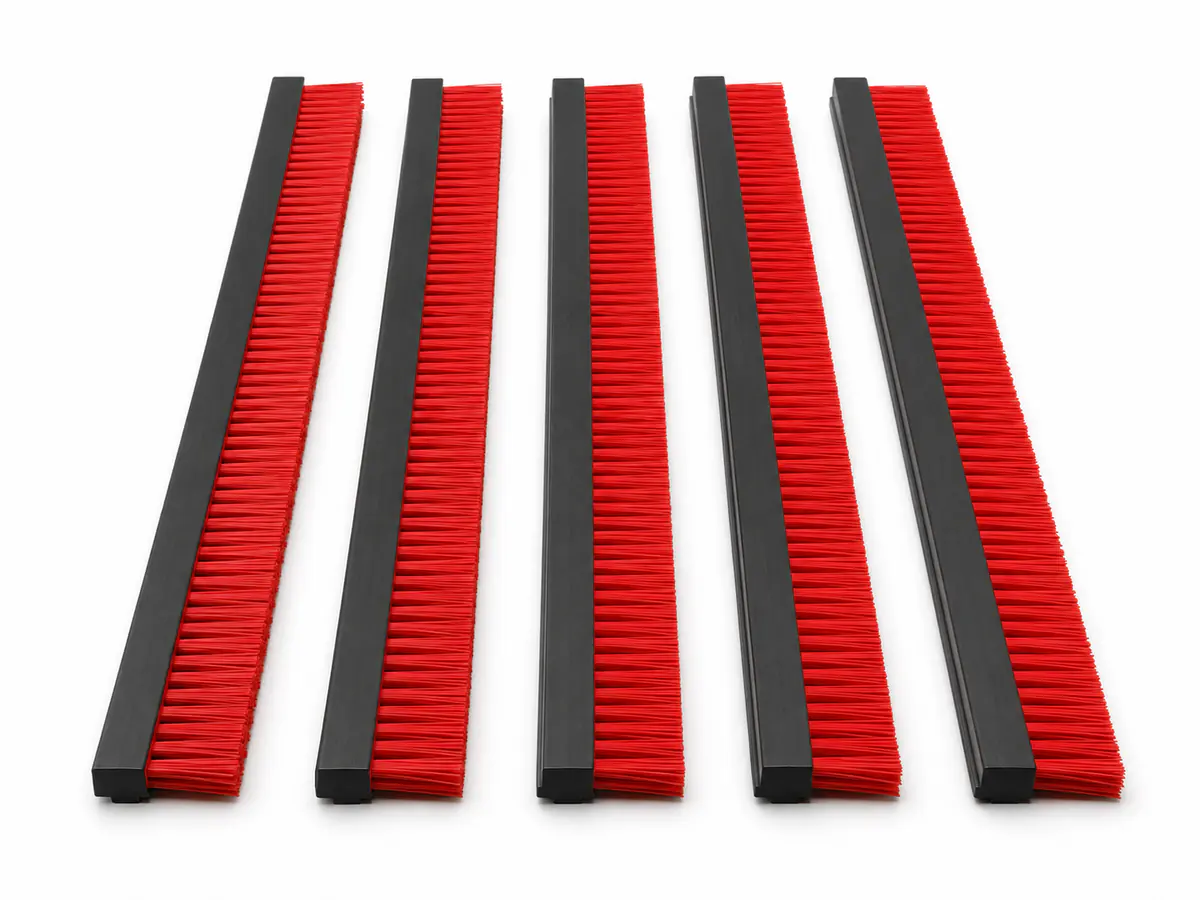 Food grade strip brushes with red synthetic fill in black holders