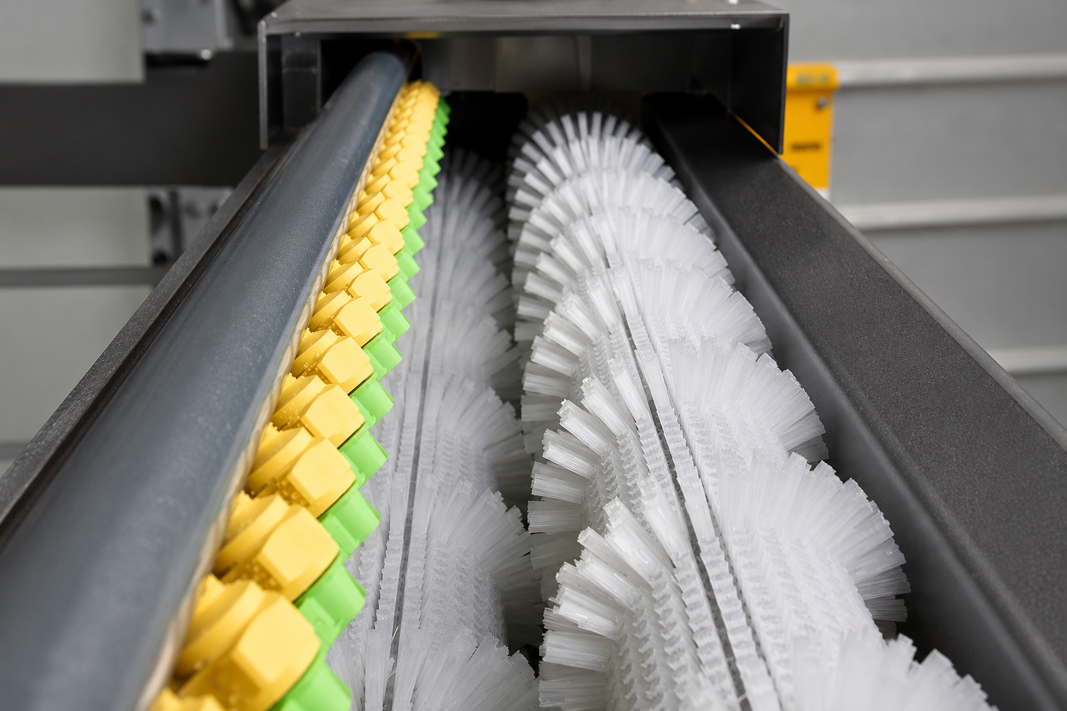 Industrial egg washing cylinder brush in a food-processing application