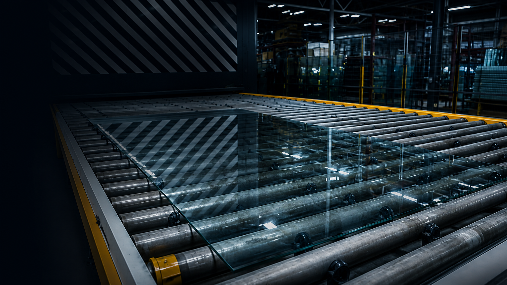 Glass processing equipment with rollers for washing, drying, cooling, and transfer