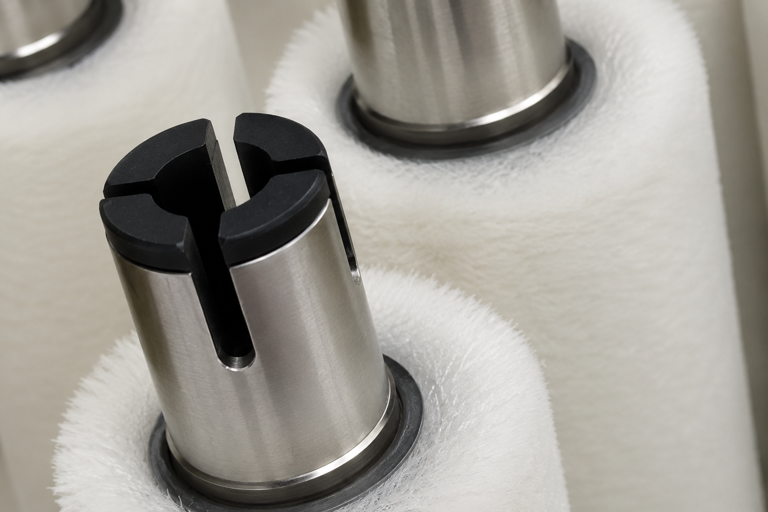 Soft nylon roller brush for a horizontal glass washing machine
