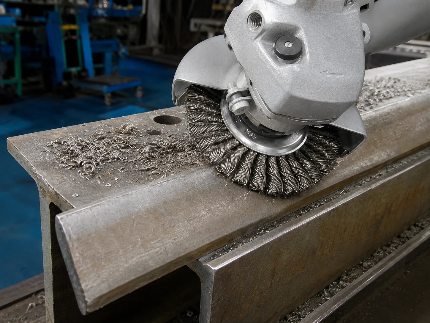 Wire brush used for weld cleaning and surface preparation