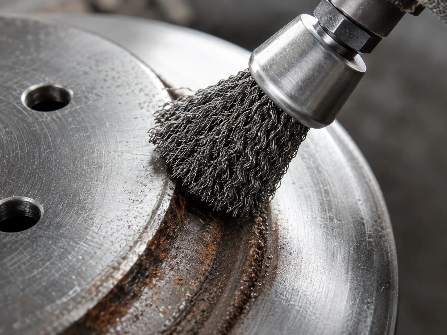 Wire wheel cup brush for rust removal and surface preparation
