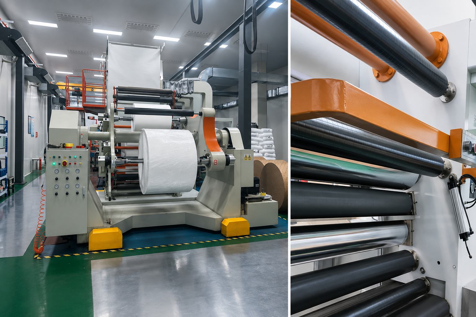Rubber-covered nip roller in flexible packaging equipment