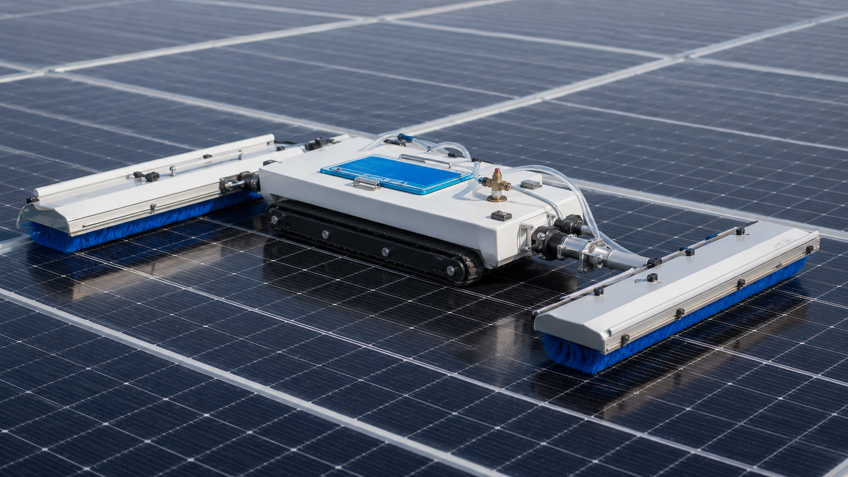 Solar cleaning robot using a brush assembly on photovoltaic panels