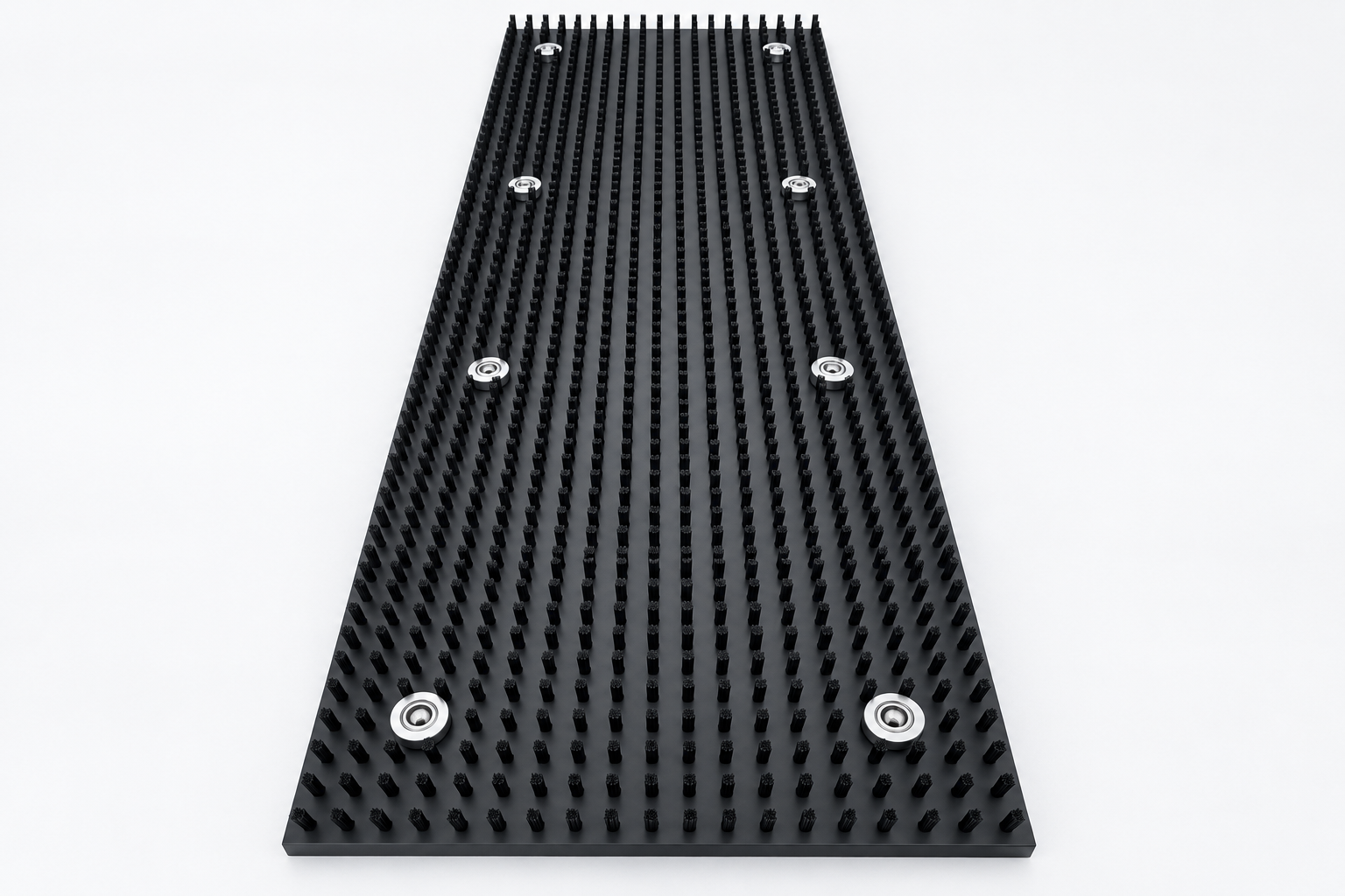 Custom replacement brush table panel with mounting points and tuft layout