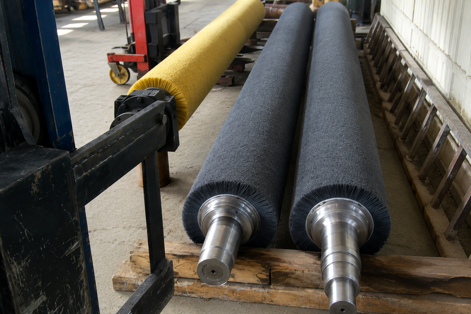 Packed custom brush components for woodworking equipment delivery