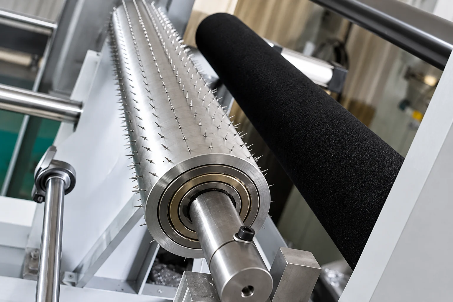 Needle perforating roller paired with a counter roller in a web-processing machine