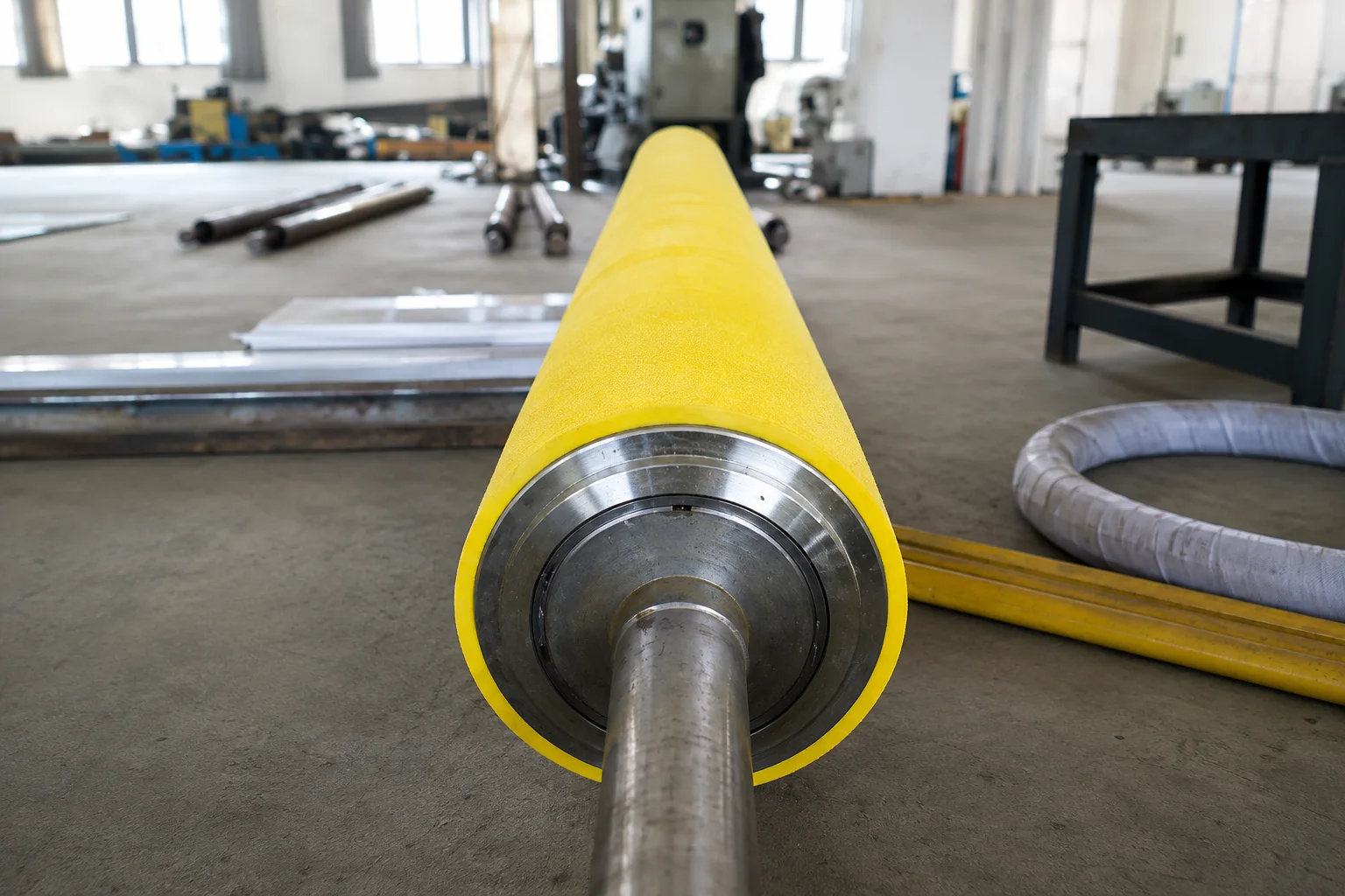 Nonwoven mill roll with a continuous working surface and shaft ends