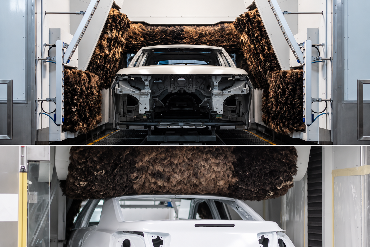Automotive pre-paint dust removal with an ostrich feather roller brush
