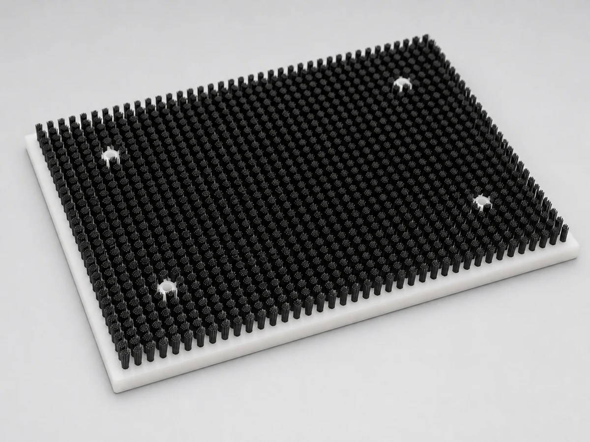 Dense-contact panel brush with higher fill density for stable wiping and guiding