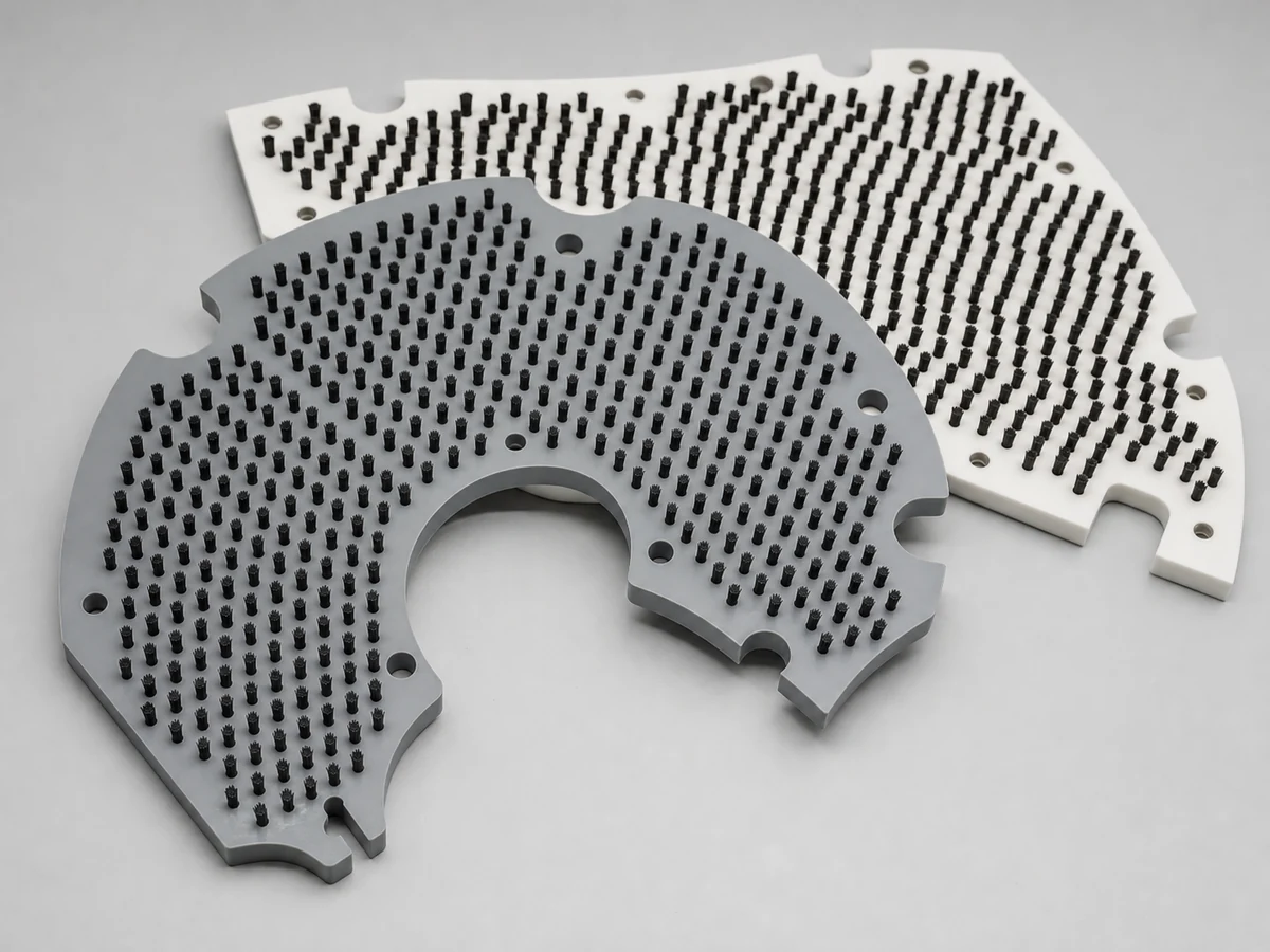 Custom profiled panel brush shaped to match an opening or machine edge geometry