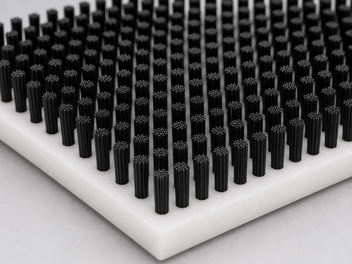 Synthetic bristle panel brush fill for general wiping and controlled contact