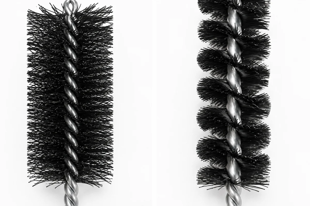 Single-stem and double-stem pipe brush constructions for internal cleaning