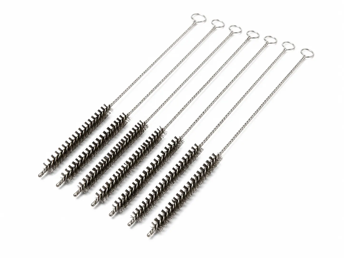 Long-reach pipe and tube brushes with extended twisted-wire stems