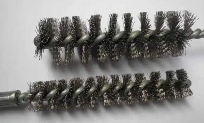Wire tube brushes for internal deburring of metal bores and passages