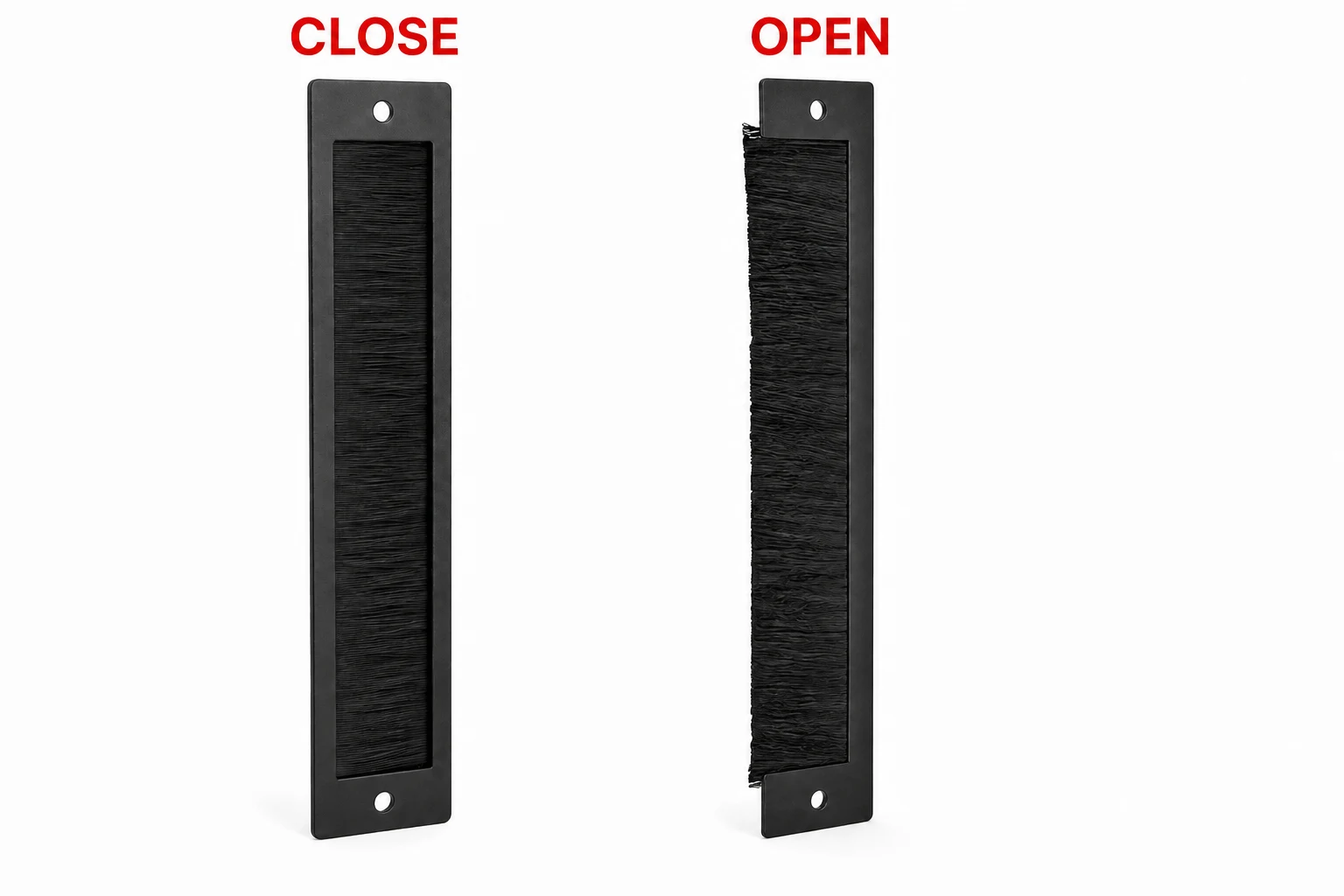Open and closed rack brush panel configurations