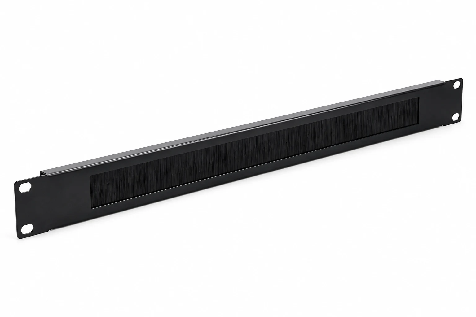 Rack brush panel with strip brushes across a cable opening