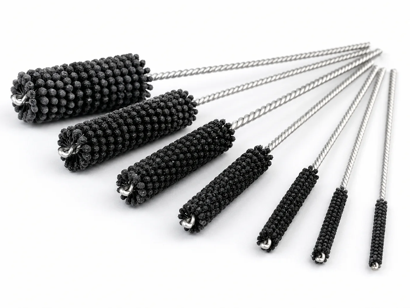 Silicon carbide abrasive honing ball brushes for bore and cross hole finishing