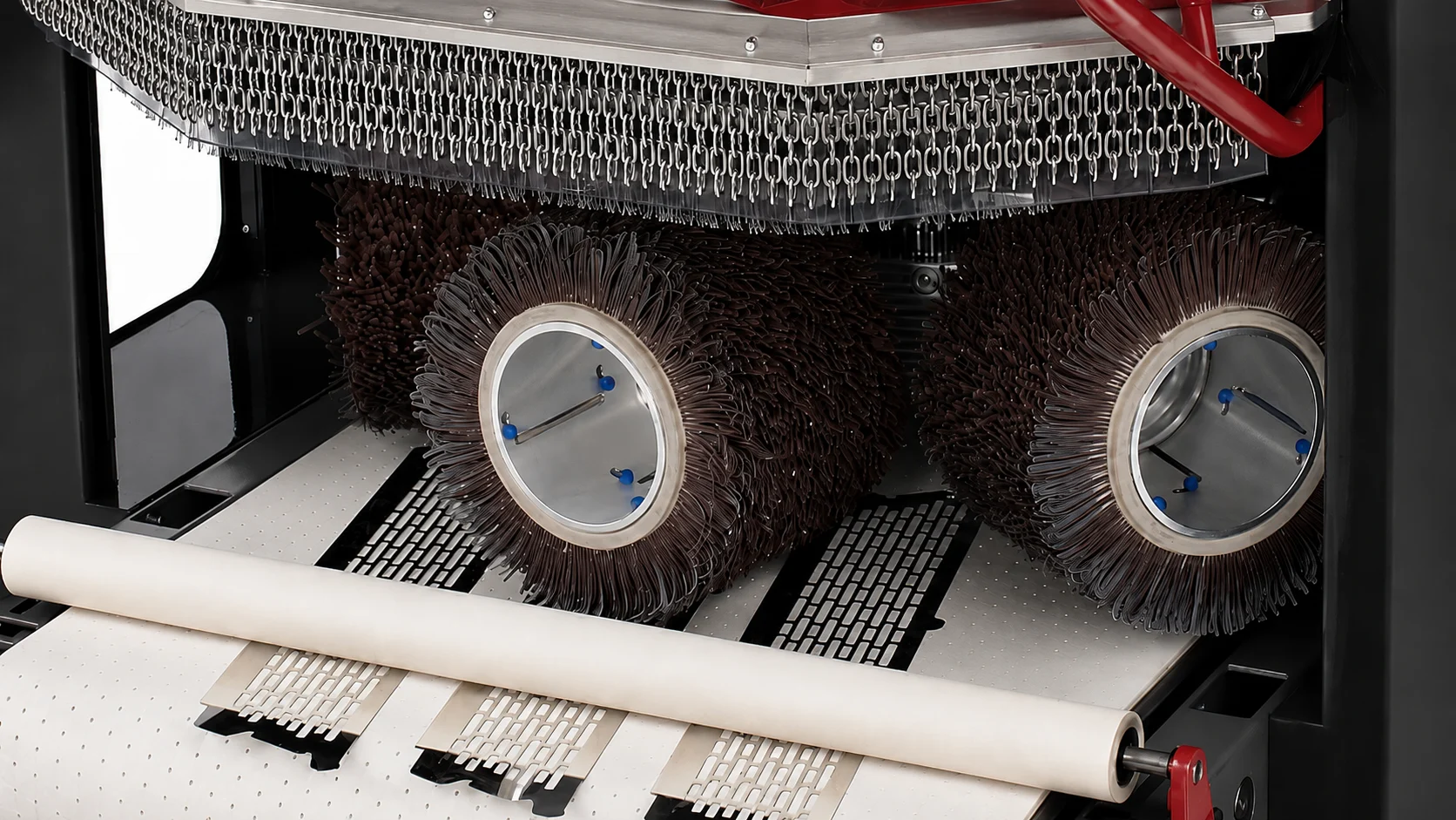 Roller brush used for sheet and continuous process-line brushing